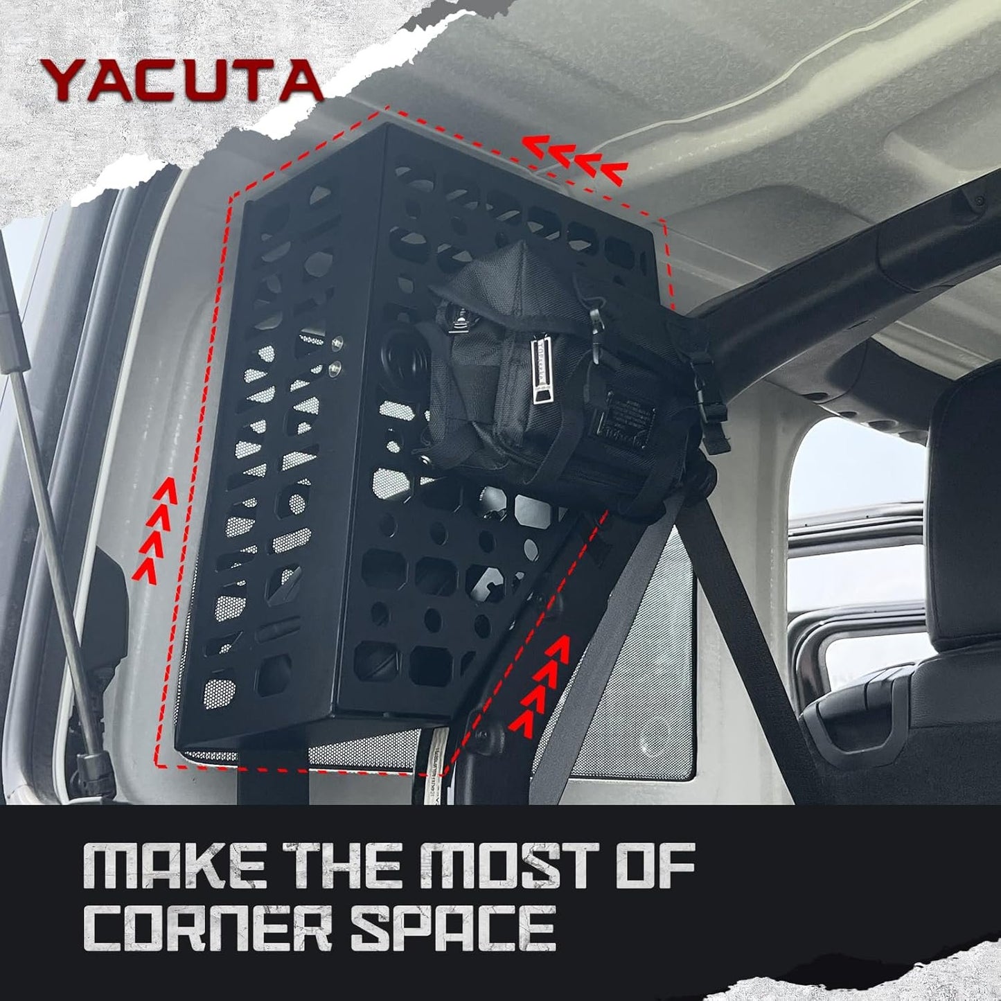 YACUTA Roll bar storage box/Rear Trunk Side Storage Box for 2018-2024 Wrangler JL JLU 4-Door|Metal material|1PCs(Drive side).