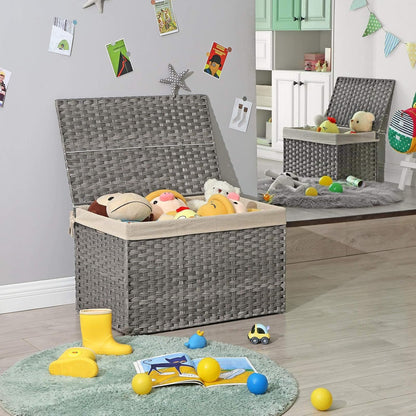 SONGMICS Storage Basket with Lid, 42.3 Gallon (160L) Storage Bin, Woven Blanket Storage Basket with Handles, Foldable, Removable Liner, Metal Frame, for Bedroom, Laundry Room, Gray URST76WG