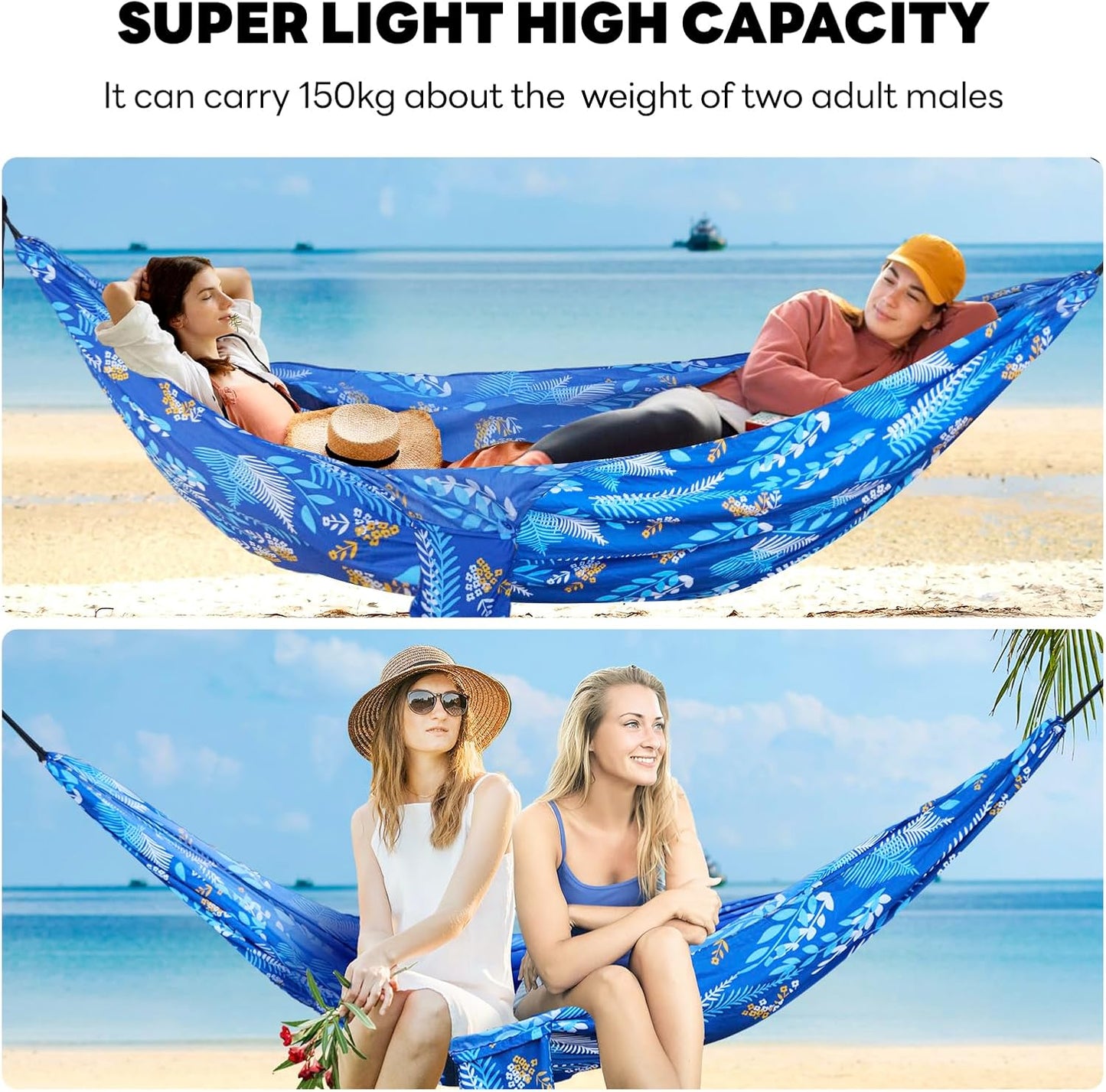 Outdoor Camping Hammock - Camping Gear - Portable Hammocks with Hanging Ropes - Parachute Lightweight Hammock - 210D Nylon Tree Tent for Camping, Travel, Beach, Backyard, Hiking, Indoor (Blue)