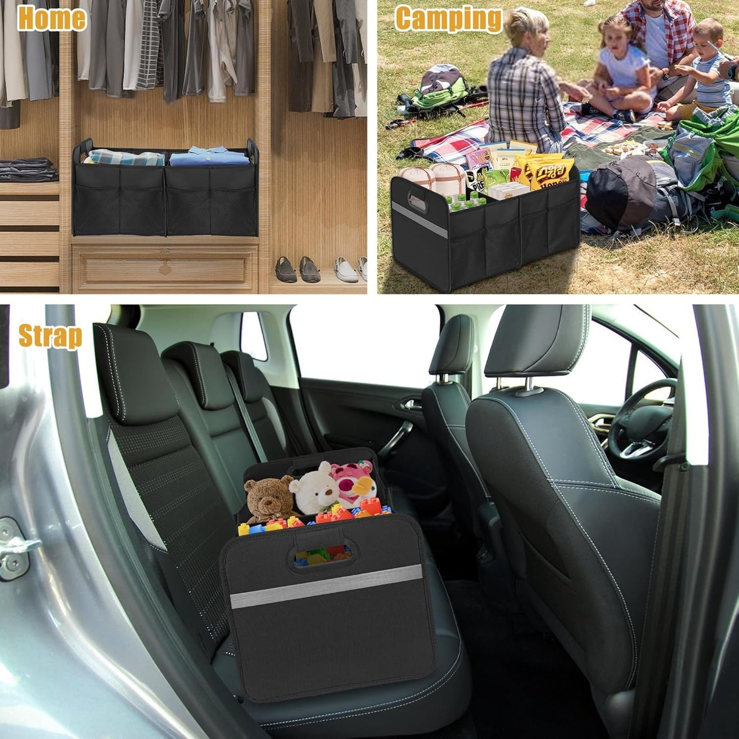 ITHWIU Car Trunk Organizer Collapsible Multi Compartment Car Organizer, Foldable SUV Storage for Vehicle, Truck, Auto, Non-Slip Bottom