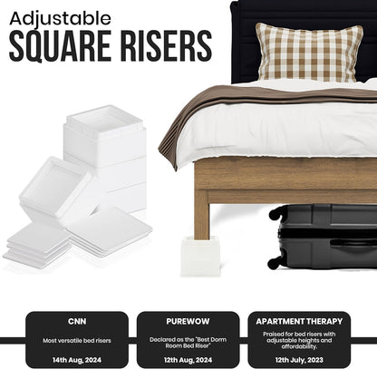 Utopia Bedding Premium Adjustable Furniture and Raised Bed 8 Pieces (5 cm to 10 cm) – Durable Plastic with Foam, Non-Slip Rubber Pads – Raises Your Bed, Sofa, Table, Chair – White