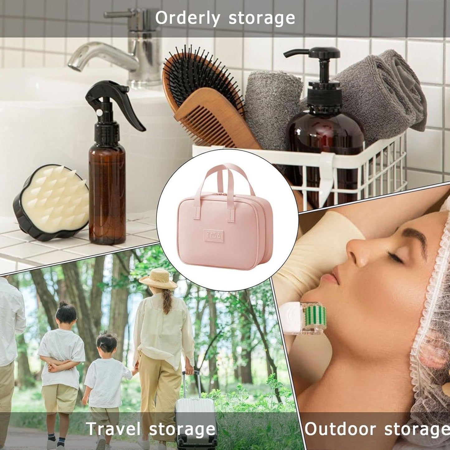 Womenâ€™s Makeup Travel Bag | Cosmetics Jewelry Toiletry Bag | Interactive Travel Hygiene Organizer | Waterproof Travel Toiletries Bag | Water Resistant Makeup Organizer for Travel, Pink, Refer to