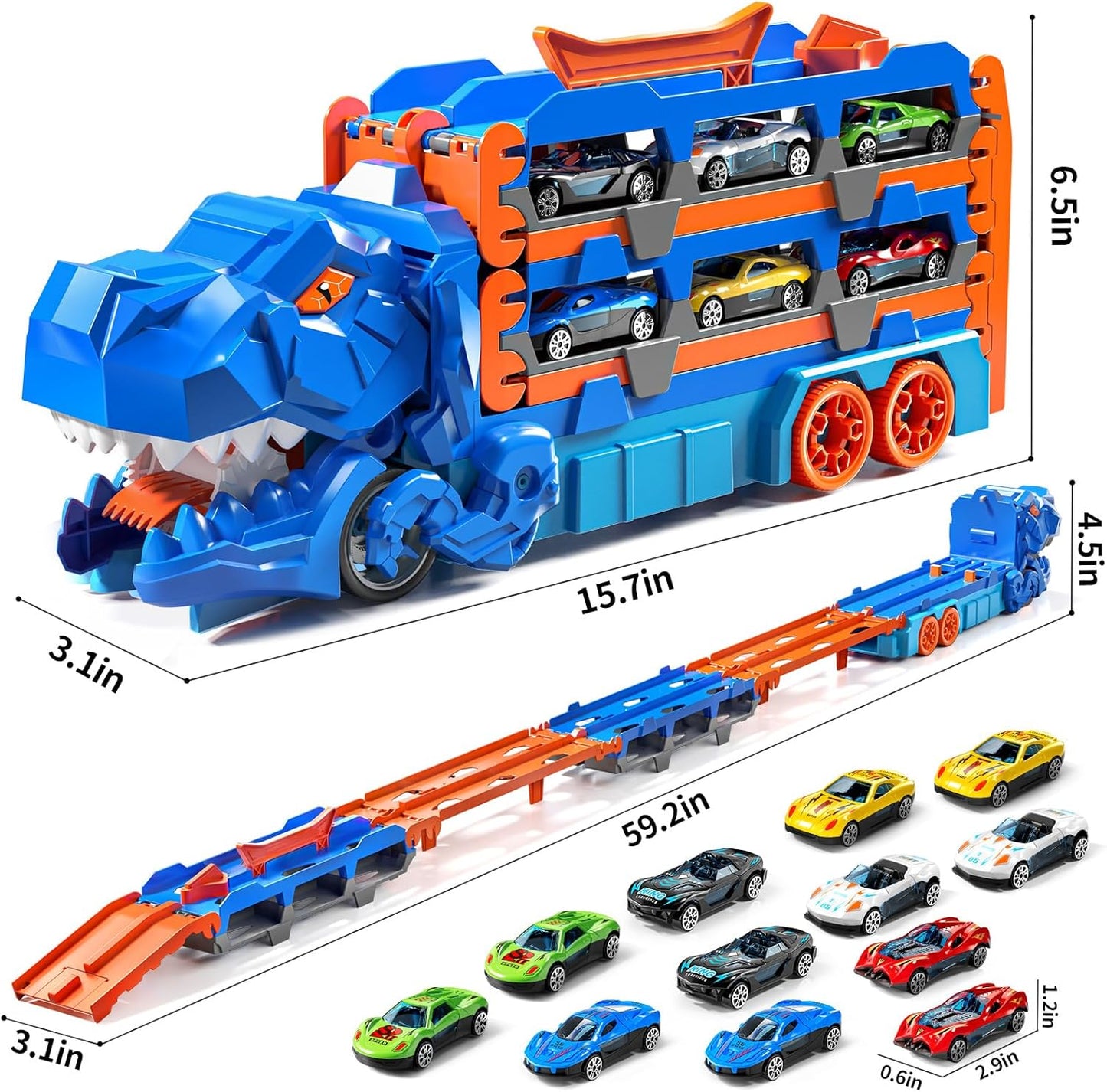 MSKOLER Dinosuar Truck Toy for Kids 3 4 5 6 Years Old - Dinosaur Cars Set, Toy Vehicle, Carrier Truck for Toddlers 3-4 Years, Race Track Set, Birthday Gifts Toys for Boys 3 4 5 6 7 8 Years Old