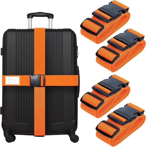 4 Pack Luggage Straps, 2M Adjustable Belts Keep Suitcase Secure While Traveling, with Name ID Card, Luggage Accessories to Secure Bag Cargo Safe Quick-Release (Orange)