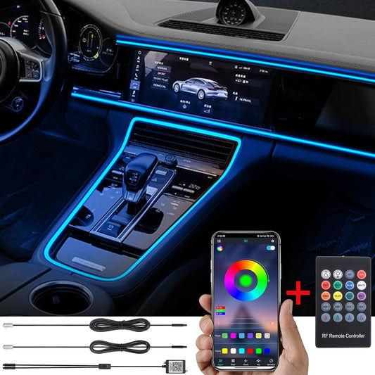 TABEN Car Ambient Light USB RGB Remote Control + App Control Decorative Light Lamp DIY Refit Flexible Fibreglass Tube 64 Colours Interior Lighting Atmosphere Light 1W DC 12V 3m