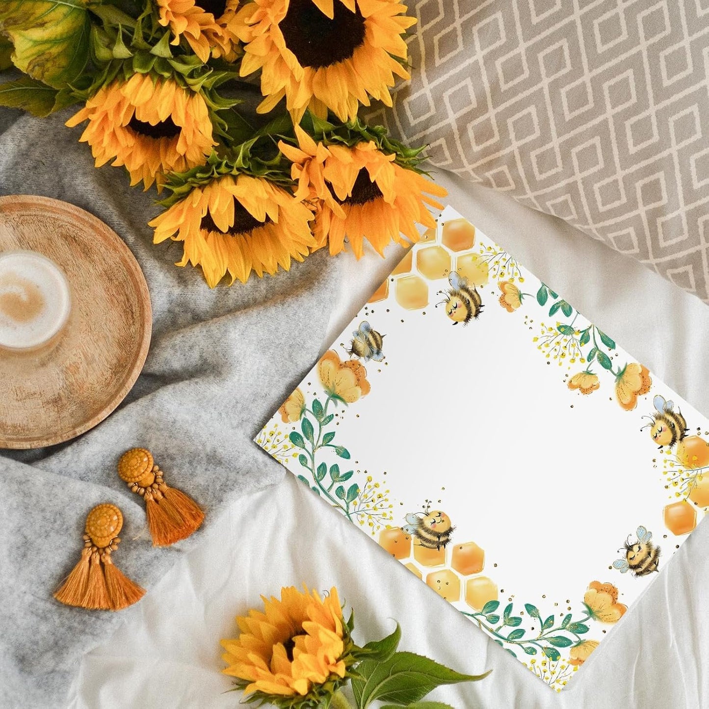Whaline 60 Sheets Bee Stationery Letterhead Paper 8.5 x 11 Inch Double-Sided Printing Border Paper Bee Honeycomb Letter Writing Paper for Baby Shower Birthday Invitation Office Printing
