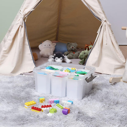 Citylife 17 QT Plastic Storage Bins with 6 Detachable Inserts Clear Storage Box with Lids Multipurpose Stackable Storage Containers for Organizing Crayon, Tool, Craft