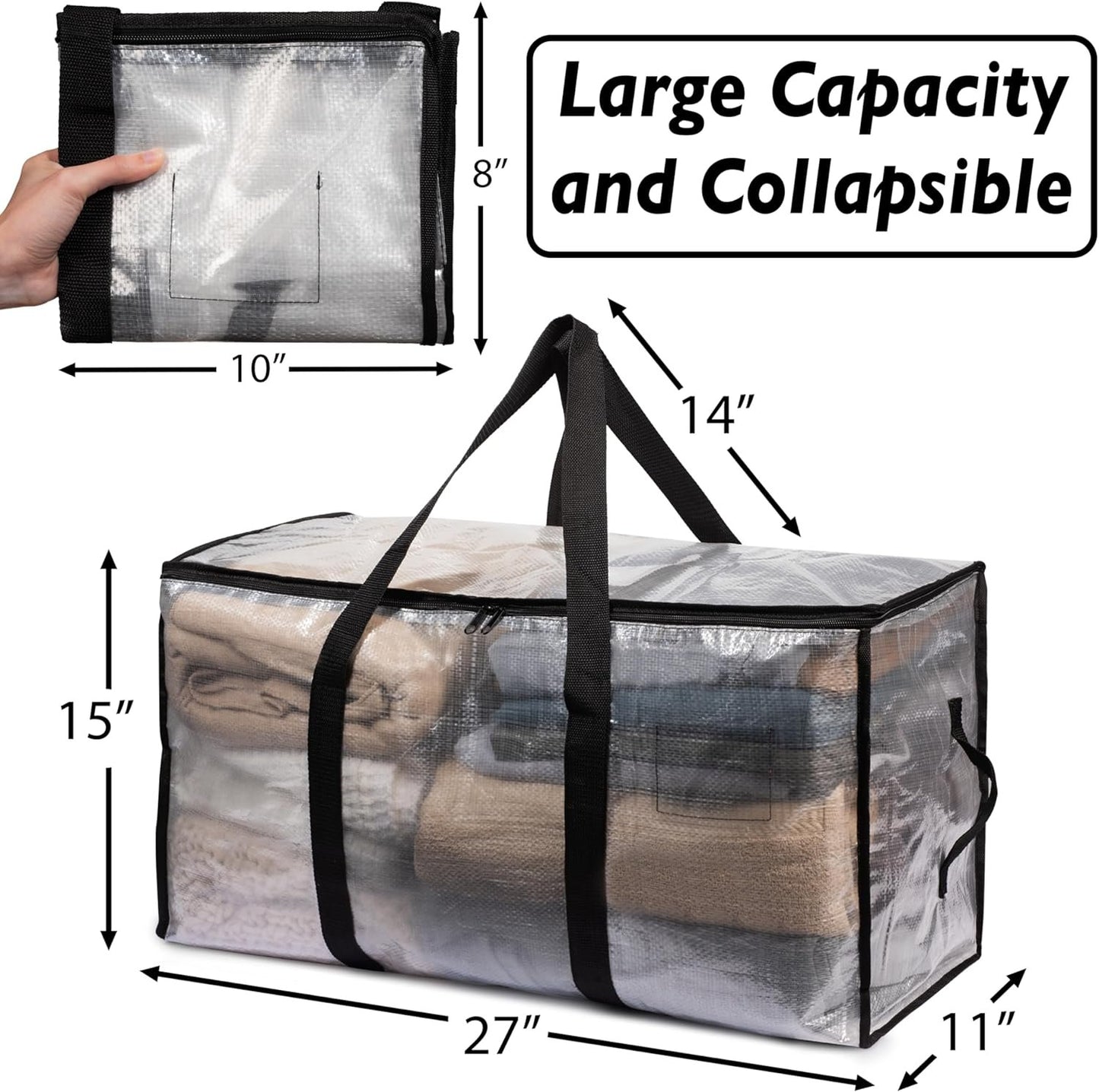 ClearSpace Oversized Moving Bags or Storage Bag – Large Moving Boxes with Backpack Straps, Zippers & Handles – Heavy-Duty Packing Bags, College Dorm, Christmas Decorations, 6 Pack
