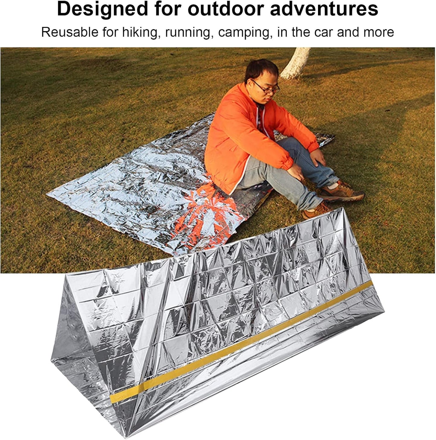 Emergency Space Blankets, Emergency Tent Reusable Foldable Lightweight PET Aluminum Film Thermal Blanket Survival Shelter for Hiking Camping