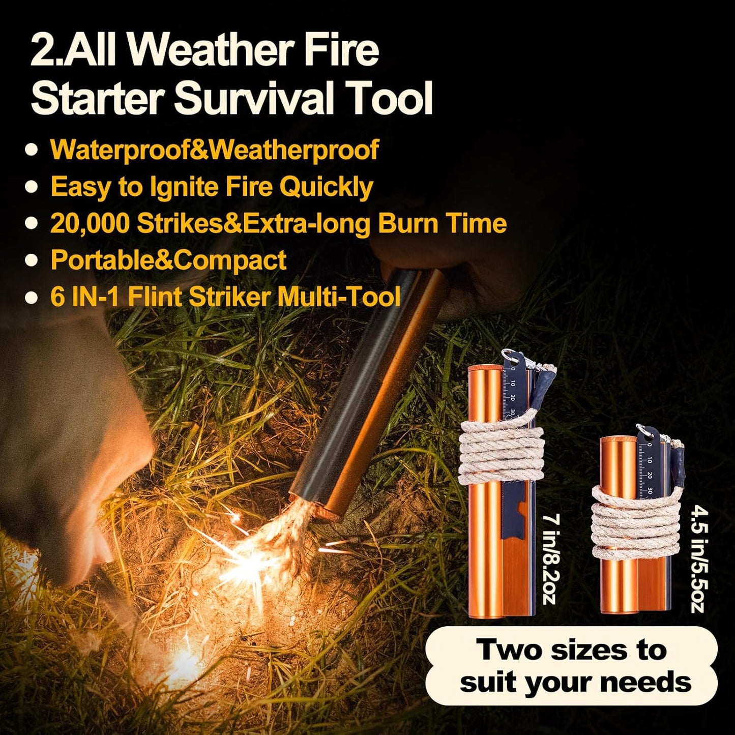 Fire Starter with Compass,Survival Tool Fire Starter Kit,Waterproof Tinder Wick Rope Fire Starter,All-Weather Magnesium Ferro Rod Fire Starter