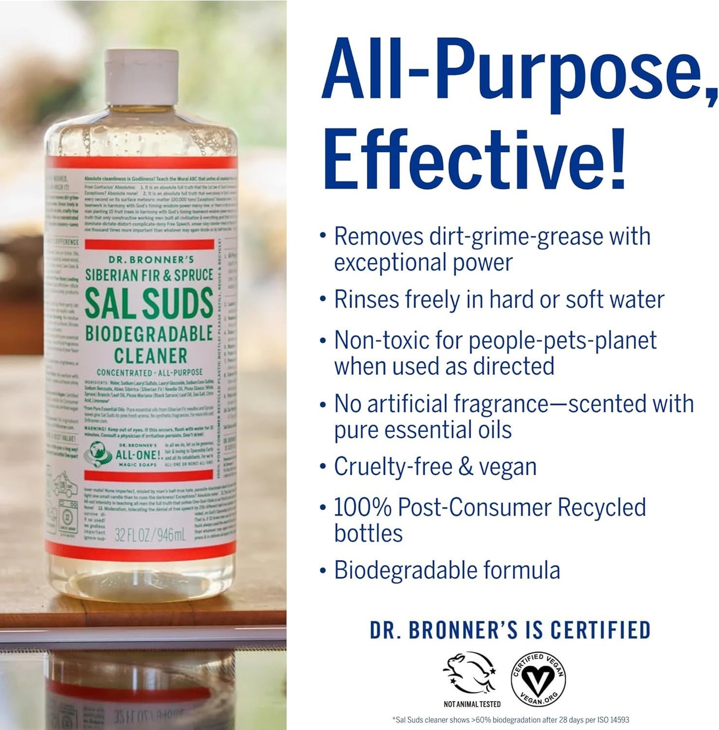 Dr. Bronner's - Sal Suds Biodegradable Cleaner (946 mL) - Concentrated All-Purpose Cleaner for Floors, Laundry, and Dishes, Cuts Grease and Dirt, Powerful Formula