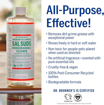 Dr. Bronner's - Sal Suds Biodegradable Cleaner (946 mL) - Concentrated All-Purpose Cleaner for Floors, Laundry, and Dishes, Cuts Grease and Dirt, Powerful Formula