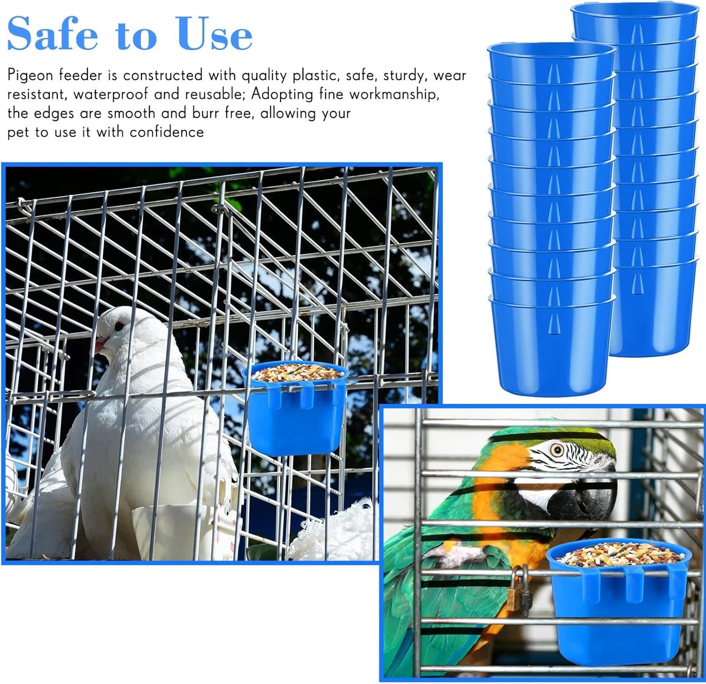 Sumind 60 Pieces Cage Cups Birds Hanging Feeders Seed Bowl 8 oz Plastic Chicken Feeder Water Bowl Hanging Chicken Waterer Feeding Watering Dish Coop Cups for Gamefowl Parrot Parakeet Poultry(Blue)
