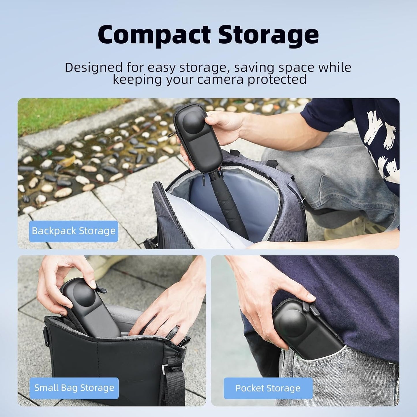 BRDRC Portable Small Case for Insta360 X4 X5 (for Original Lens Cap), Carrying Storage Bag Protective Cover Hard Shell Travel Protector with Wrist Strap Carabiner for Insta 360 X4 X5 Accessories