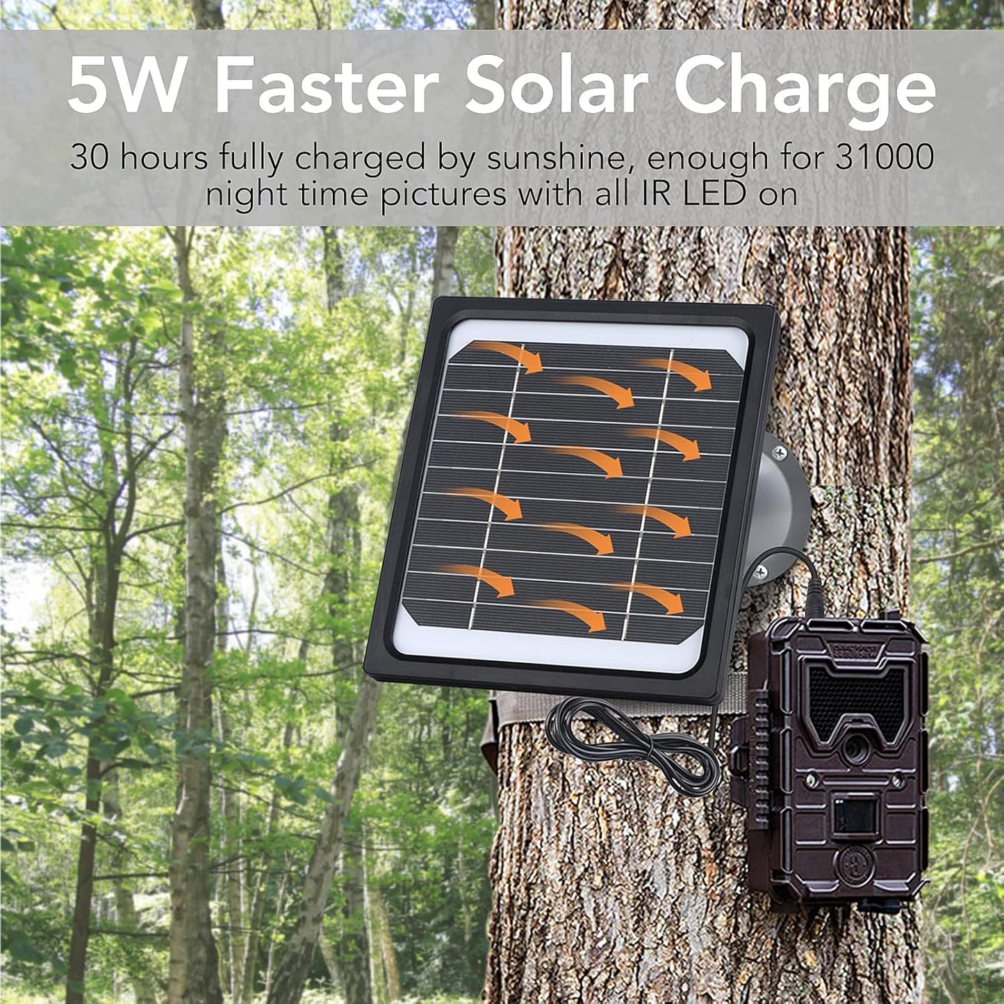 5W 12V Solar Panel for Trail Camera with 5200mAh Rechargeable Battery - IP65 Waterproof Solar Charger Kit, Continuous Power Supply for Game Cameras & Wildlife Cameras