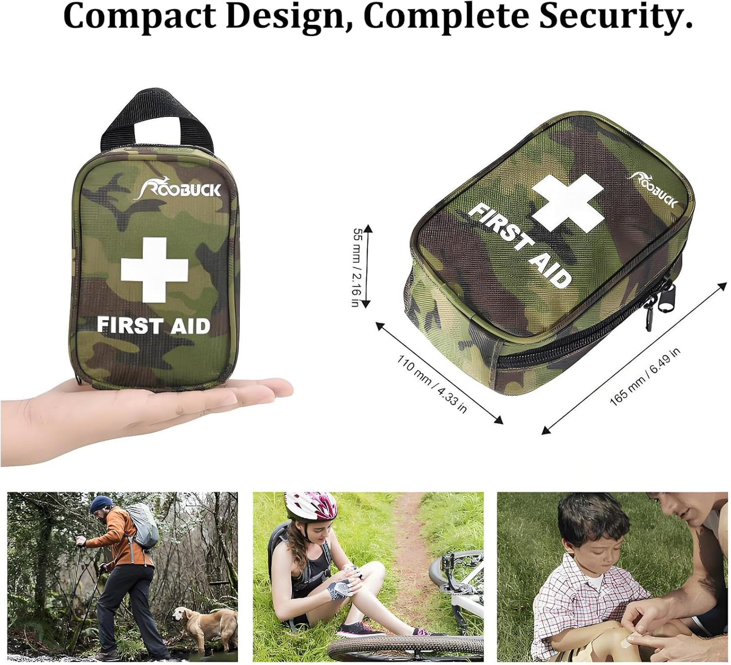 First Aid Kit for Hiking, Backpacking, Camping, Travel, Car & Cycling, with Waterproof Laminate Bags, Protect Your Supplies! Be Prepared for All Outdoor Adventures or at Home & Work (Camouflage)