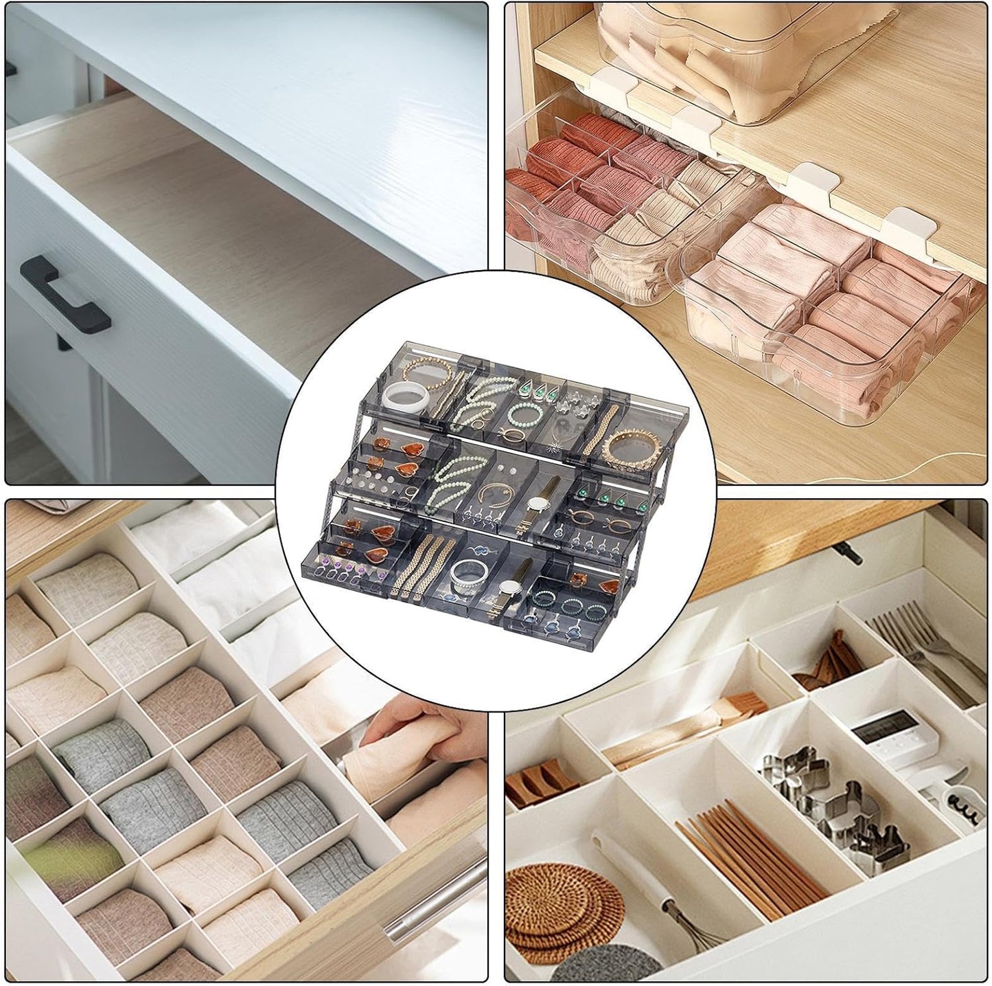 Ungtyb 3 Tier Drawer Organizer, Expandable Storage Tray, Adjustable Compartments Storage Trays, Hair Accessories Storage Tray 9.84x5.9x2.68 for Makeup, Hair Accessories, Jewelry, Pins
