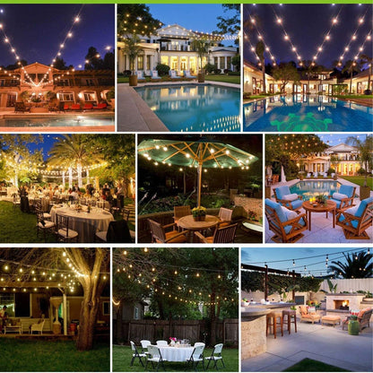 LED Outdoor String Lights- Geecol 49Ft Waterproof IP65 Commercial Grade S14 Heavy Duty Festoon String Light 15 Hanging Sockets with 15 S14 2W LED Bulb Warm White 2700K for Party Patio Garden