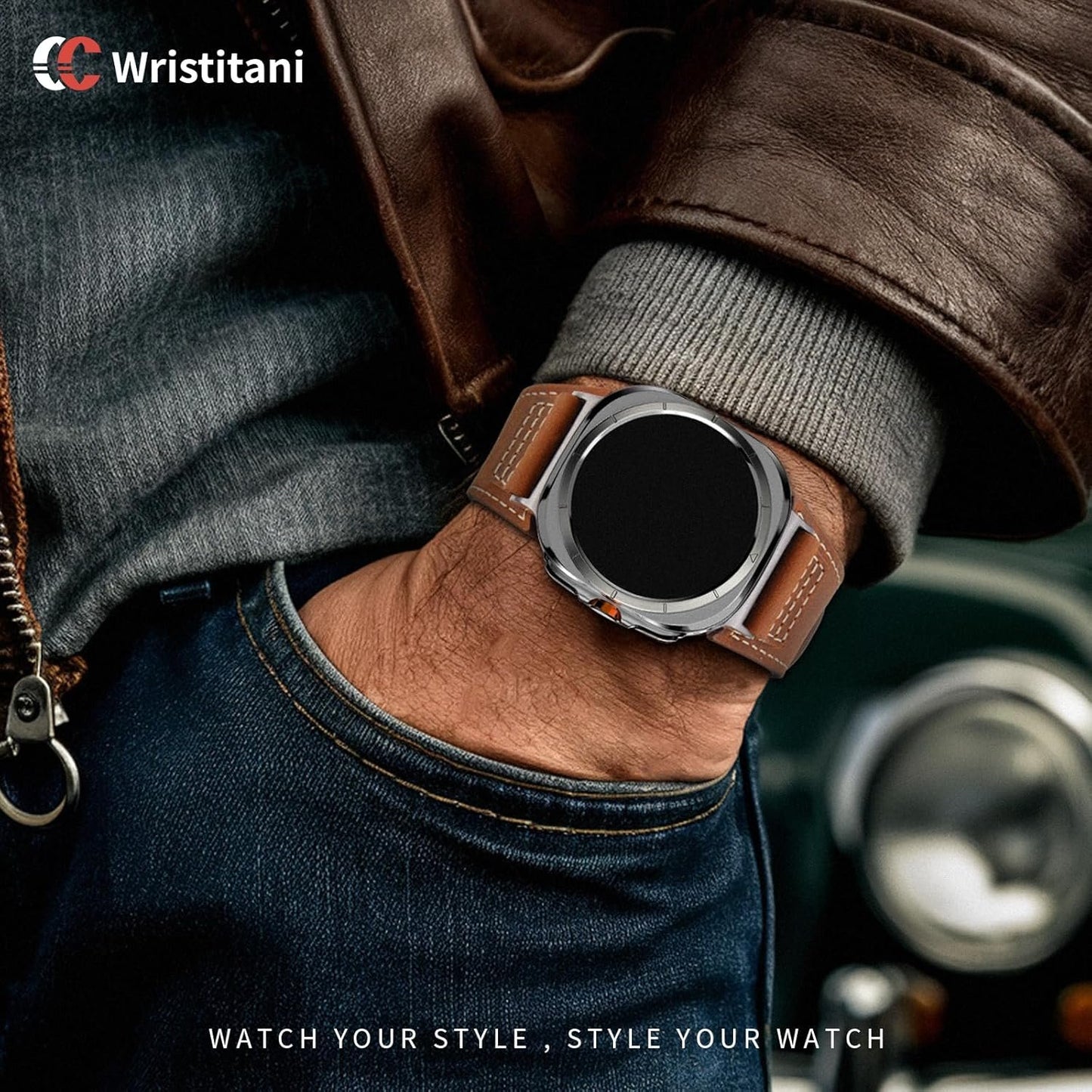 Wristitani Leather Band Compatible with Samsung Galaxy Watch Ultra Bands 7 6 5 4 for Men, Top Genuine Leather Replacement Vintage Strap for 47mm 46mm 45mm 44mm 43mm 42mm 40mm