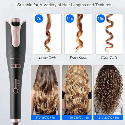 Professional Automatic Curling Iron, Smart Ceramic Curling Iron, 4 Temperature for Long or Short Dry Hair (Black)