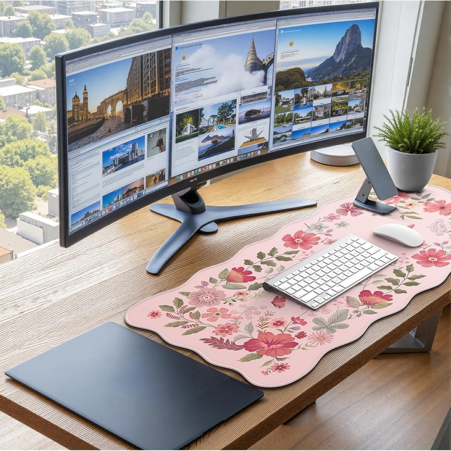 iCasso Desk Mat, XXL Large Mouse Pad for Desktop, Cute Pad With Stitched Edges, Anti-Slip Big Mousepad, Keyboard Mat for Computer (Pink)