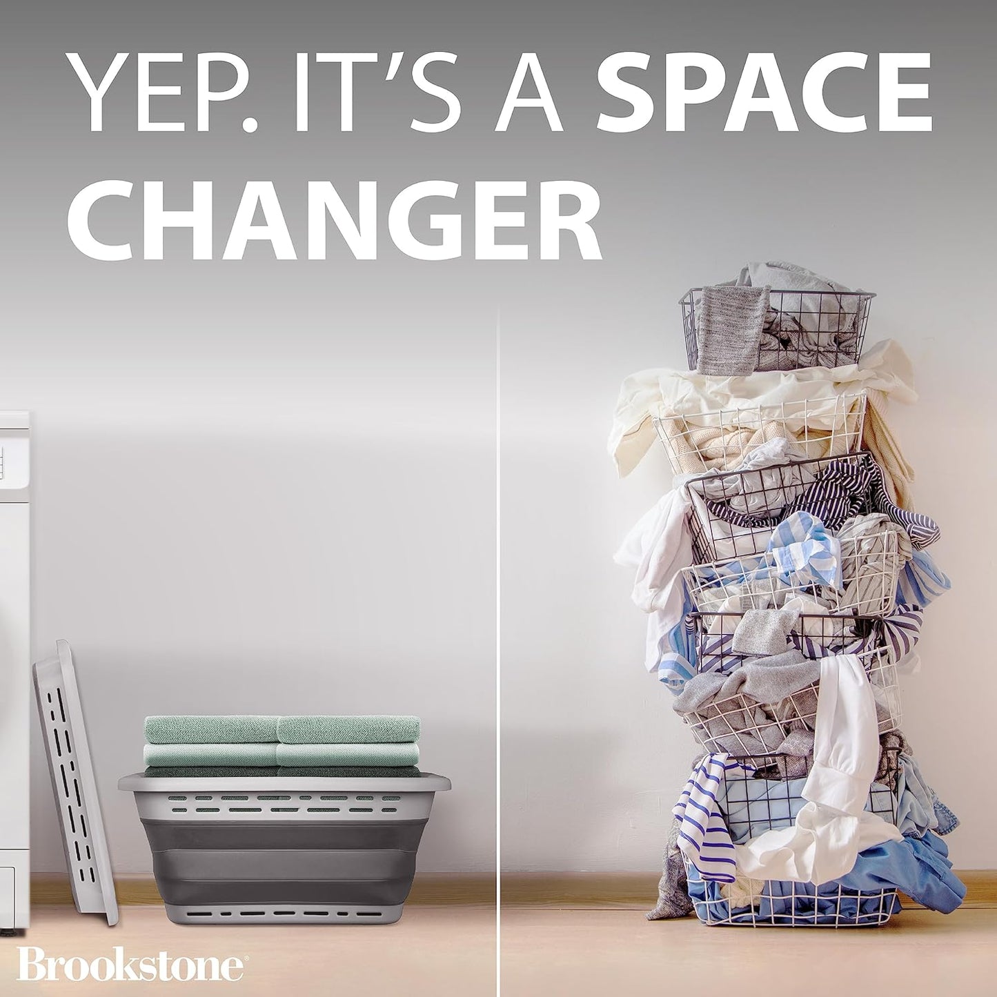 BROOKSTONE, 1 UNIT, 11 GALLONS - [OUR LARGEST BASKET EVER] 24" Collapsible Laundry Basket, Comfort Non-Slip Grip Handles, Minimalist Space Saving Design, Portable Pop-Up Hamper, [BPA FREE]