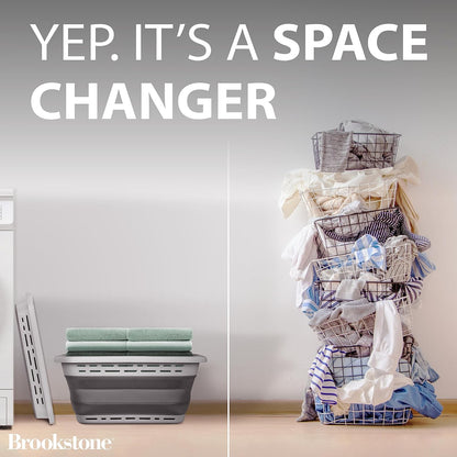 BROOKSTONE, 1 UNIT, 11 GALLONS - [OUR LARGEST BASKET EVER] 24" Collapsible Laundry Basket, Comfort Non-Slip Grip Handles, Minimalist Space Saving Design, Portable Pop-Up Hamper, [BPA FREE]