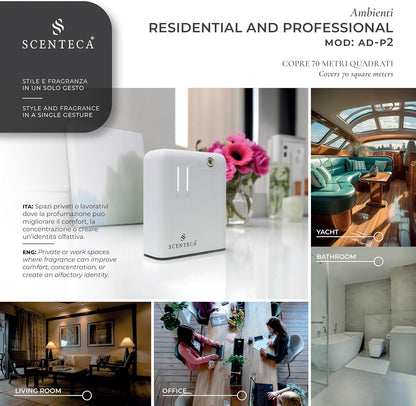 SCENTECA® AD-P2 Fragrance Diffuser for Home and Commercial Use Mist, Connectable Hvac, Coverage up to 70 m², 100ml Fragrance Included "Summer Scent"