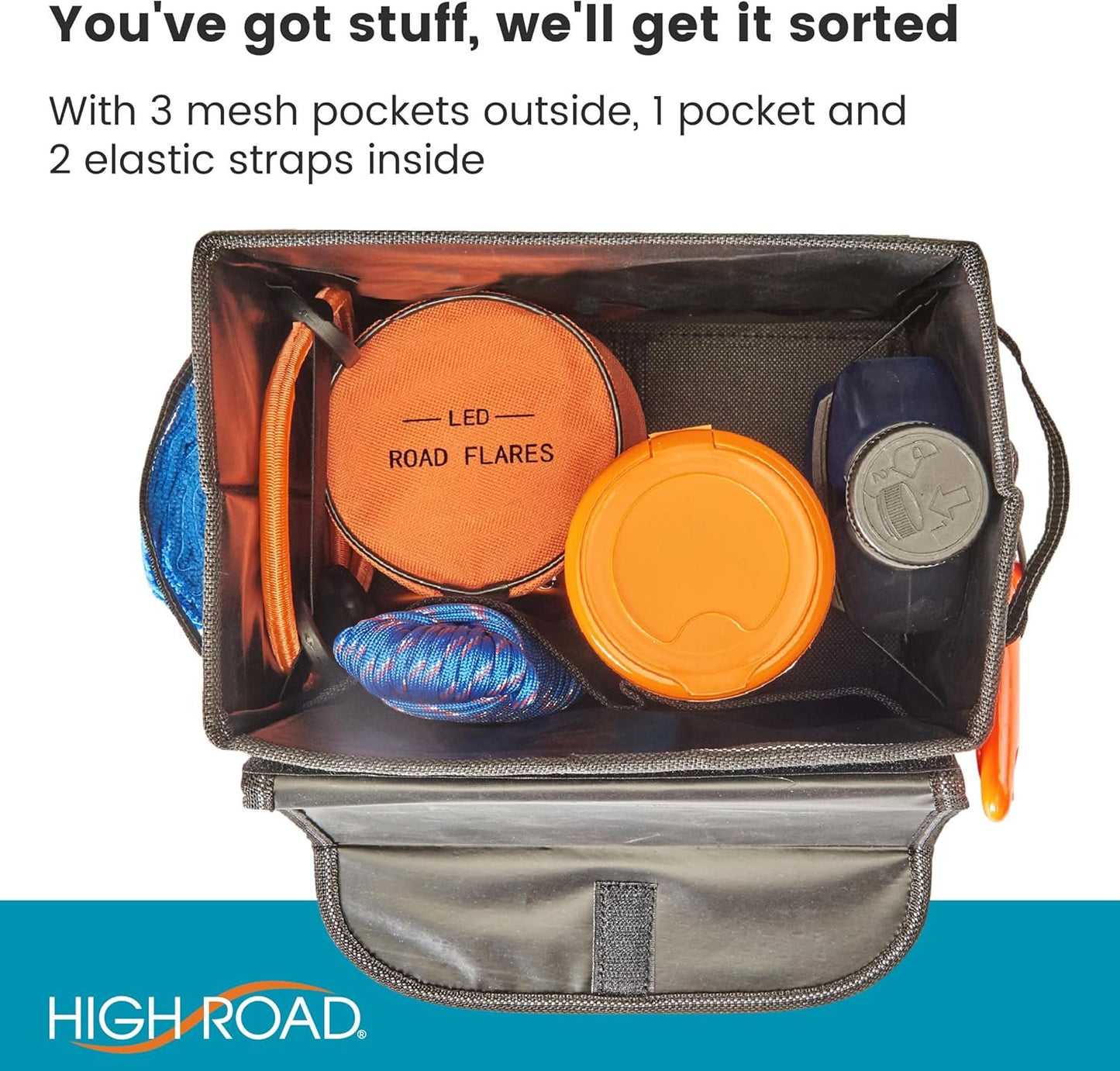 High Road Carganizer Car Storage Organizer with Lid - Multipurpose Small Car Storage Box, Back or Front Seat Organizer, Auto Console or Trunk Organizer - Univeral Fit in All Vehicles