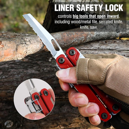 WORKPRO 18-in-1 Multi Tool Pliers, Stainless Steel EDC Multitool with Pocket Knife, 2 Safety Locks, Belt Clip and Oxford Pouch, Multipurpose Utility Multiuse Tool for Camping Outdoor Activities
