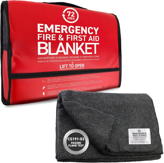 72HRS Emergency Fire Retardant Blanket | First Aid Blanket | Wool Fire Blankets | 90% Wool Blanket | Welding Blanket | Fire Proof | Warm, Heavy, Washable | Flame Test Passed | 66''x90| Pack of 1