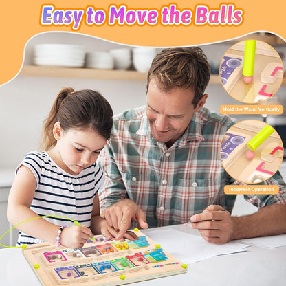 Vindany Magnetic Color and Number Maze Montessori Toys Wooden Magnet Board Puzzles Toddler Activities Learning Counting Matching Games Montessori Toys (Magnetic Color and Number Maze)