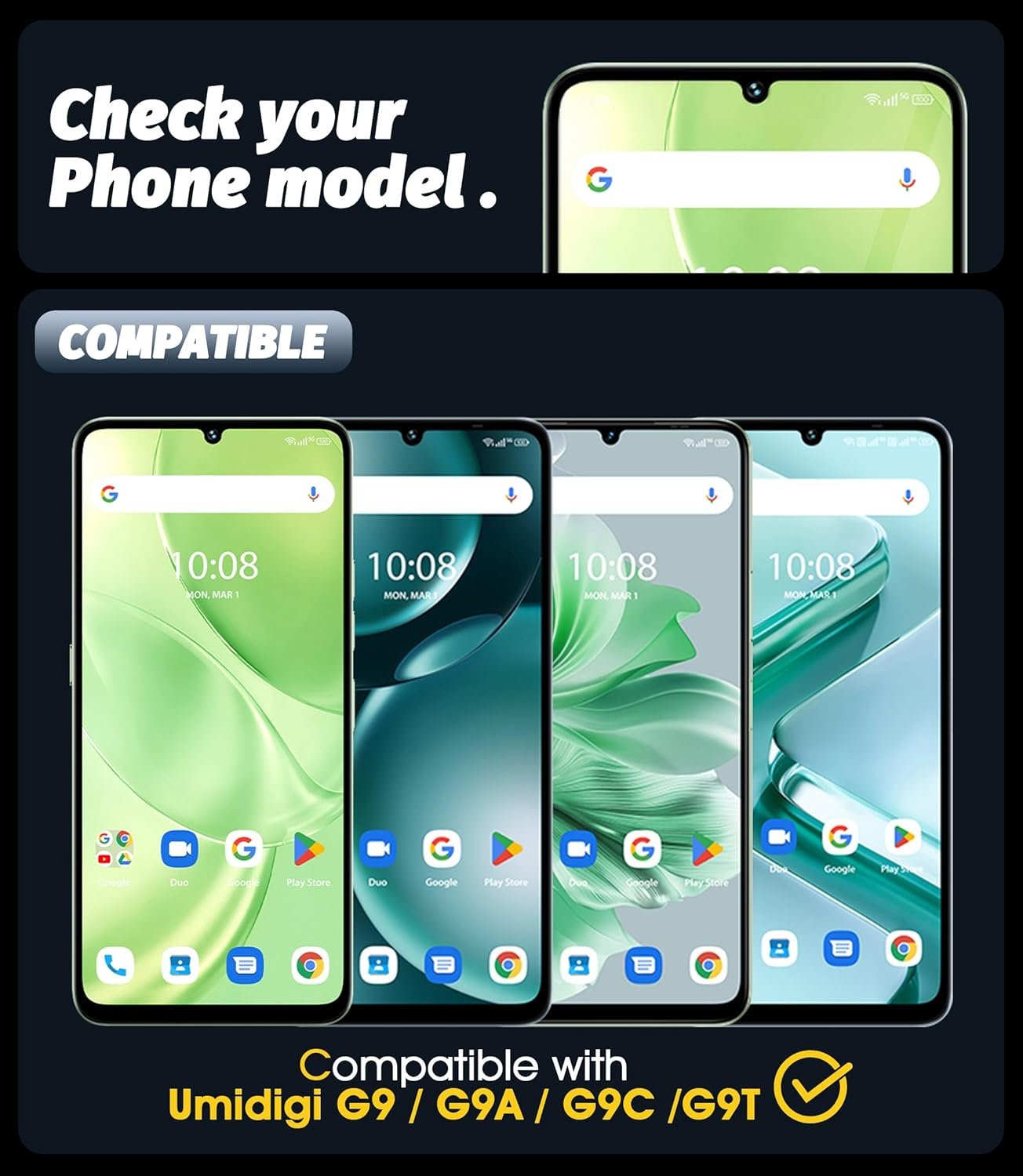 (3 Pack) Orzero Compatible for UMIDIGI G9 5G / G9A / G9C / G9T Tempered Glass Screen Protector, 2.5D Arc Edges 9 Hardness High Definition Bubble-Free