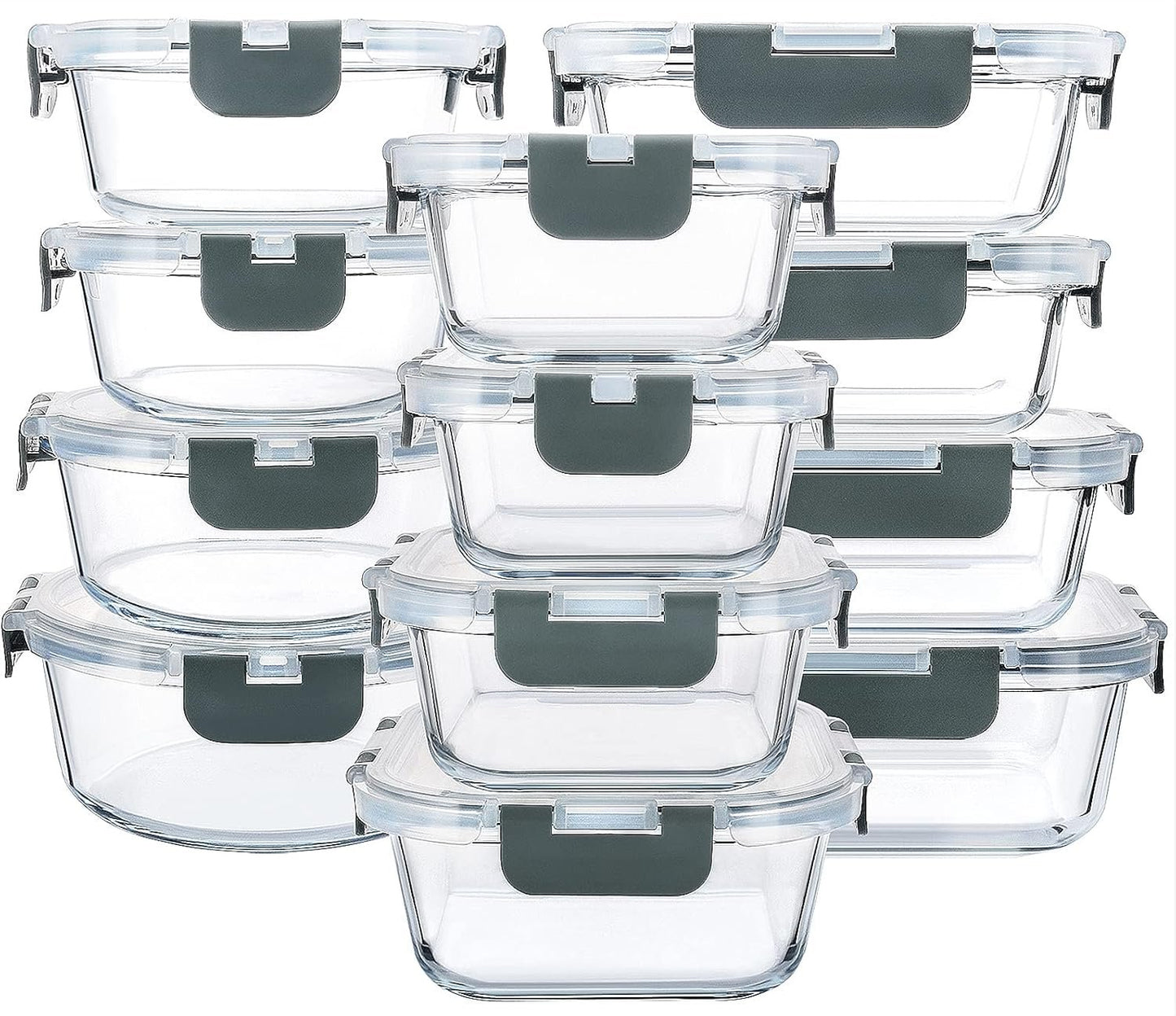 M MCIRCO 24-Piece Glass Food Storage Containers with Snap Locking Lids,Glass Meal Prep Containers Set - Airtight Lunch Containers, Microwave, Oven, Freezer and Dishwasher