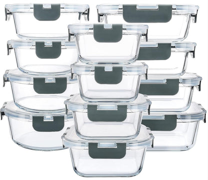 M MCIRCO 24-Piece Glass Food Storage Containers with Snap Locking Lids,Glass Meal Prep Containers Set - Airtight Lunch Containers, Microwave, Oven, Freezer and Dishwasher