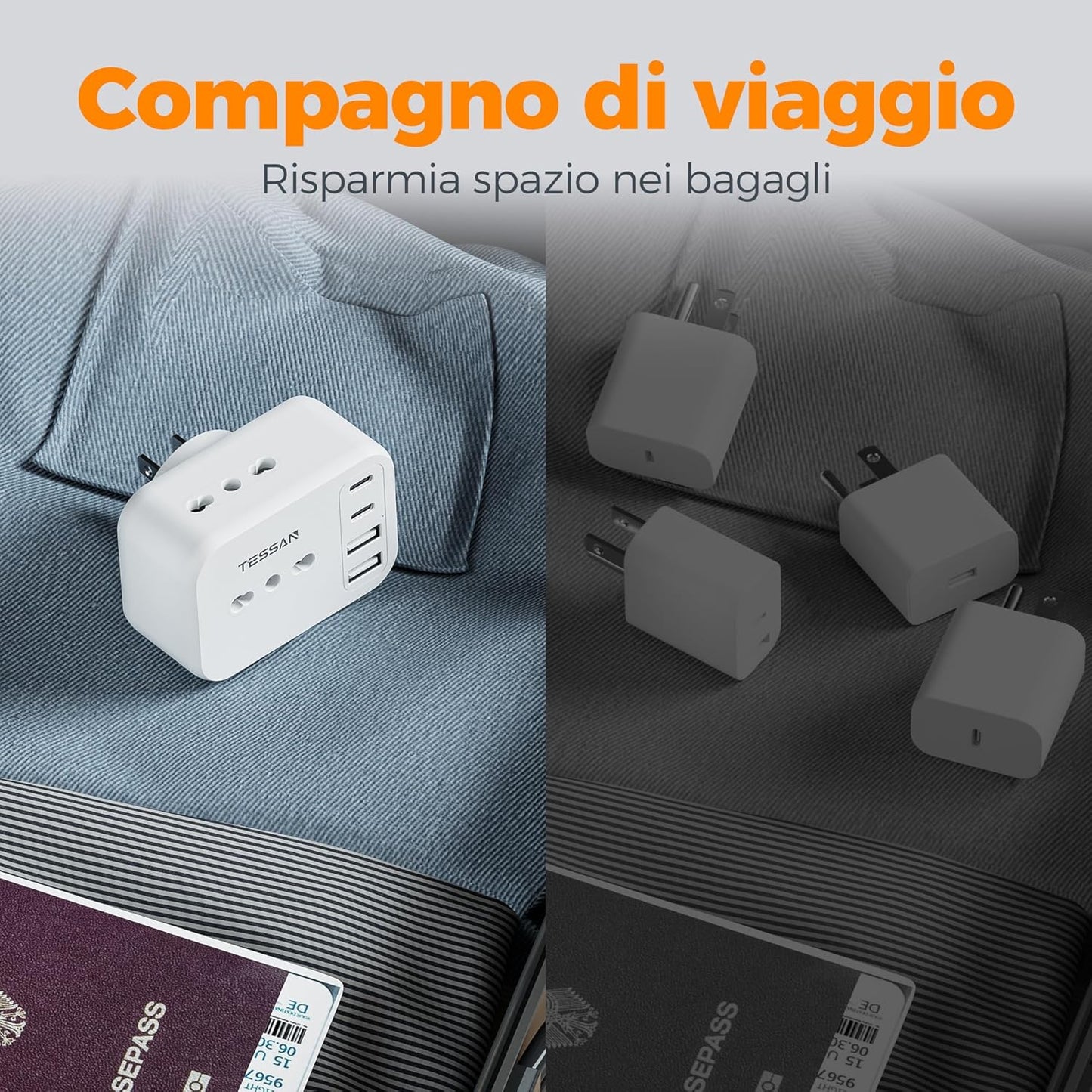 TESSAN American Plug Adapter, US Type B Plug with 2 USB A and 2 USB C