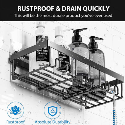 Moforoco Shower Caddy Shelf Organizer Rack, Self Adhesive Black Bathroom Shelves Basket, Home Farmhouse Wall Shower Inside Organization and Storage Decor Rv Accessories (Black, 5pack)
