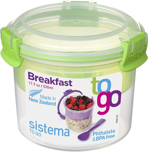 Sistema TO GO 21355 Breakfast 530ml Food Storage Container, Assorted colours, (colours may vary)