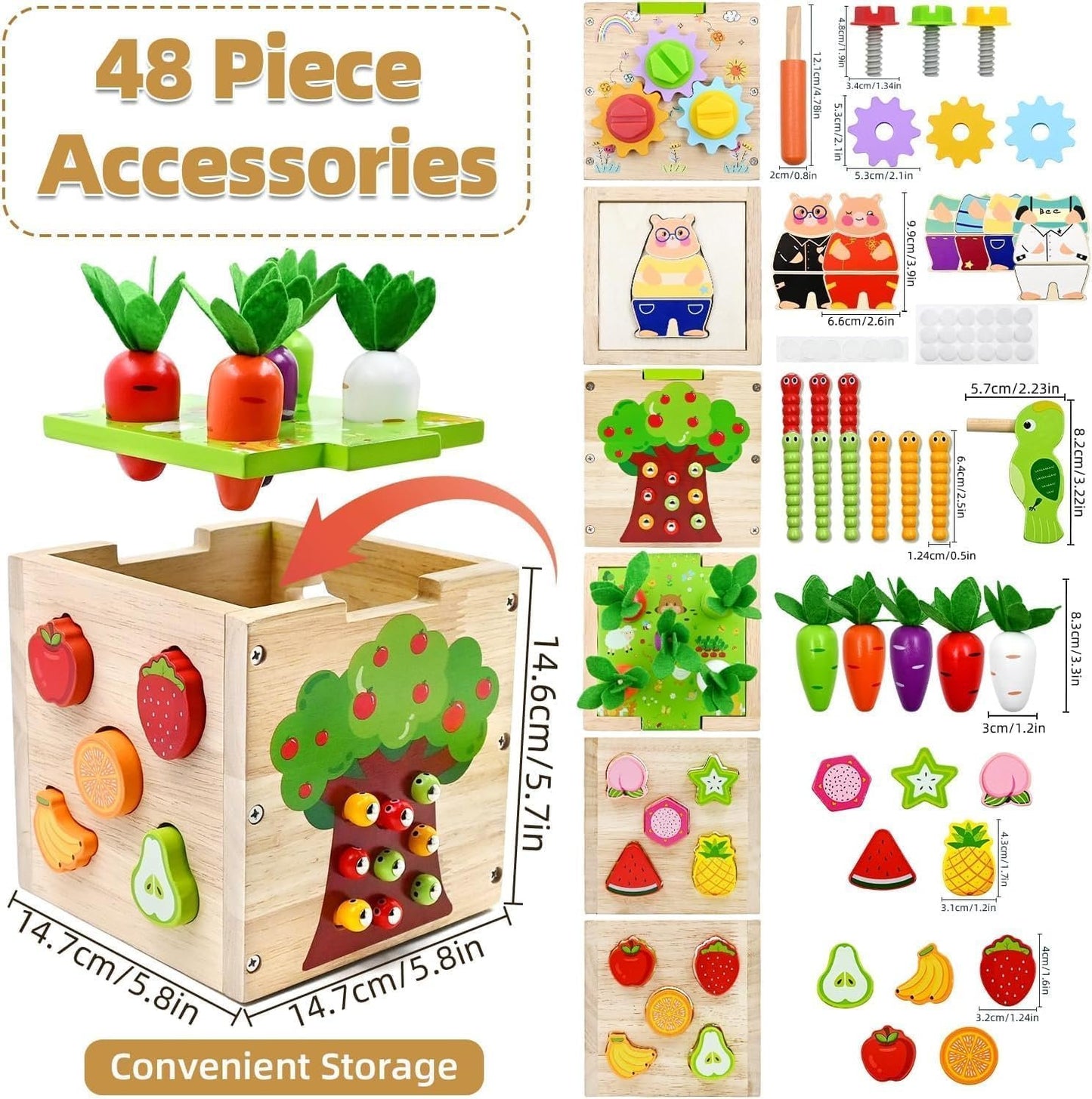 Montessori Wooden Educational Toys, Wooden Activity Cube Center Toys, Baby Toy 6 to 12 Months, Preschool Learning Activities, Fine Motor Skills Sensory Toys for 2 3 4 Year Old Boys Girls