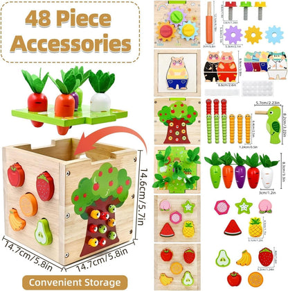 Montessori Wooden Educational Toys, Wooden Activity Cube Center Toys, Baby Toy 6 to 12 Months, Preschool Learning Activities, Fine Motor Skills Sensory Toys for 2 3 4 Year Old Boys Girls