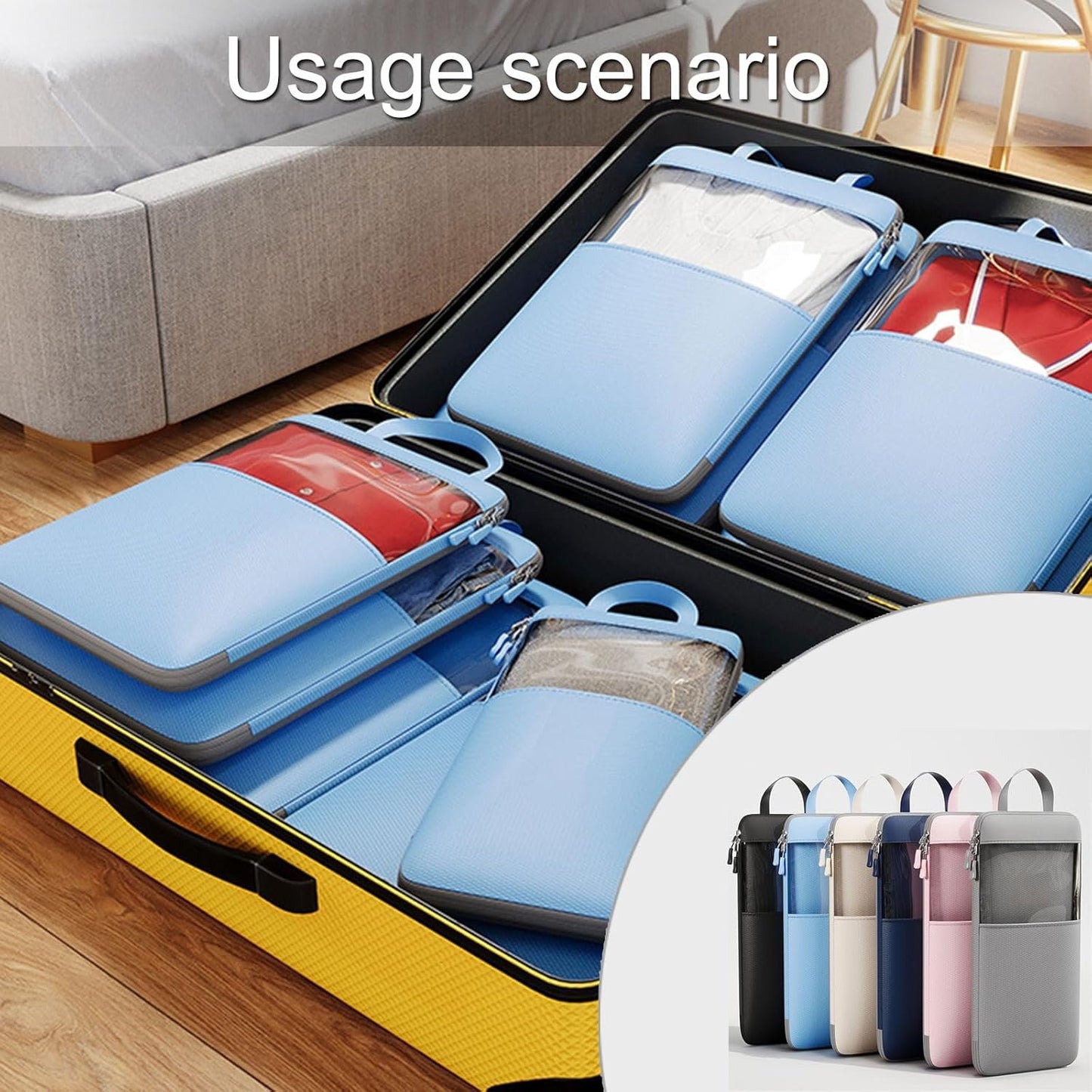 Vmohuyktx Set of 4 Efficient Luggage Organization Bags Functional Organized Packing Container Expandable Compression Cubes Bags