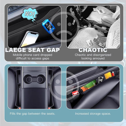 2PCS Car Seat Gap Filler Organizer,Multifunctional Car Gap Fillers with USB and Phone Holder,Auto Interior Accessories,Universal Car Seat Storage Organizer Between Seats for Phone,Keys (Black)