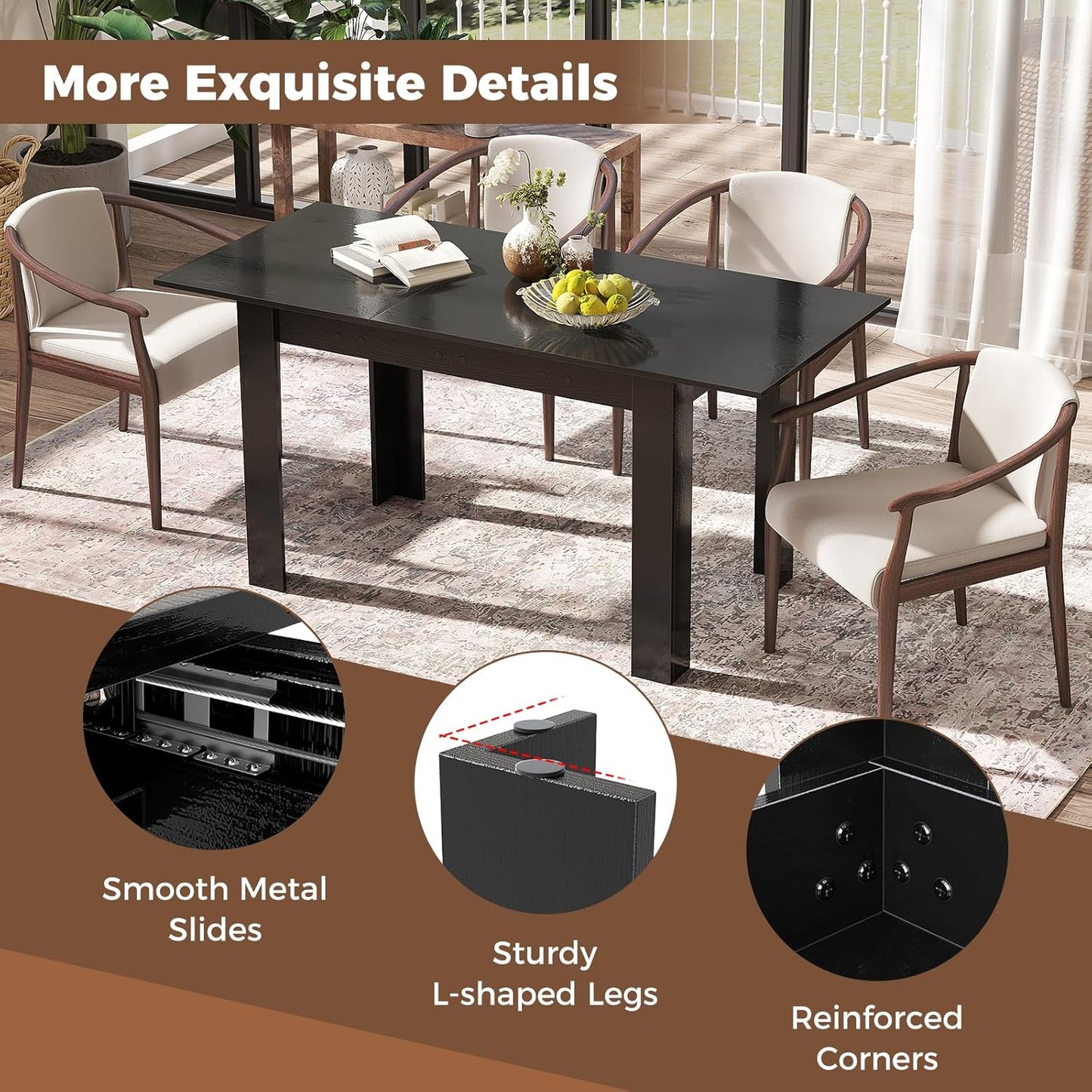 Giantex Extendable Dining Table, Modern Kitchen Table w/Adjustable Tabletop, L-Shaped Legs, Large Industrial Dinner Furniture for Kitchen, Dining Room, 110 KG Load Capacity