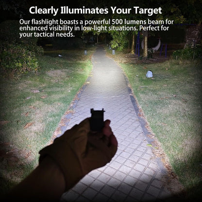 MCCC Compact Tactical Flashlight Aluminum 500 High Lumens, Magnetic Rechargeable, for Pistols, Handguns, Shotguns, Airsoft, Picatinny Rail Mounted