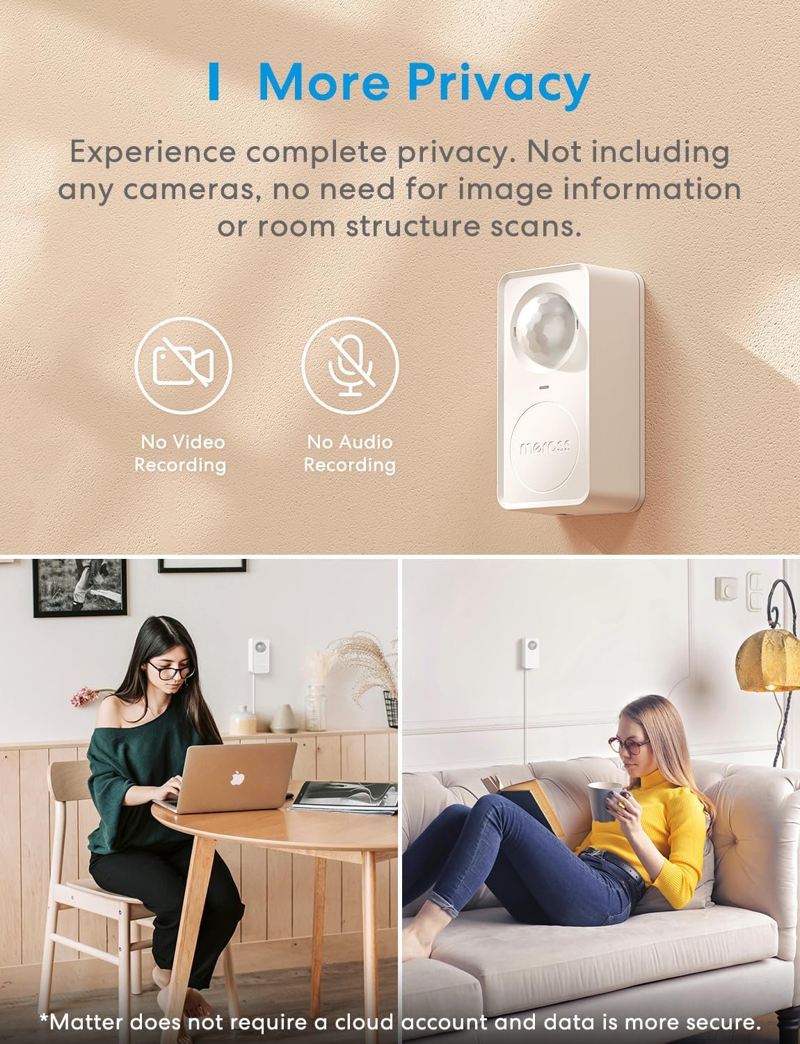 meross Smart Presence Sensor, Matter Motion Detector with Light Sensor for Home Automation and Security, Pet Friendly, Compatible with Alexa, Google, Apple HomeKit, 2.4GHz Wi-Fi Only