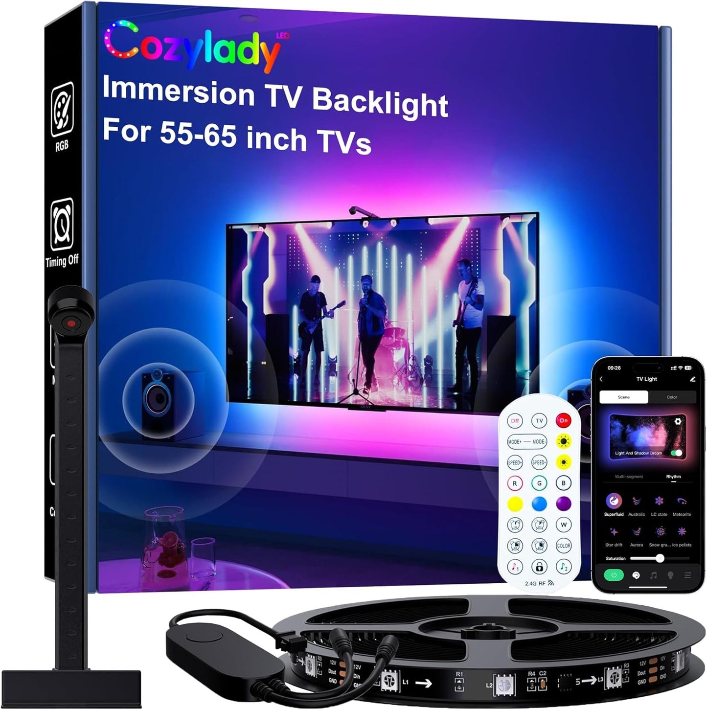 Smart LED TV Backlights with Camera for 55"-65" TV PCï¼ŒCozylady 12.5ft RGB+IC Immersion TV LED Lights Sync to Screen & Music,3.8M Immersive LED Light Strips with Power Supply, App & Remote Control