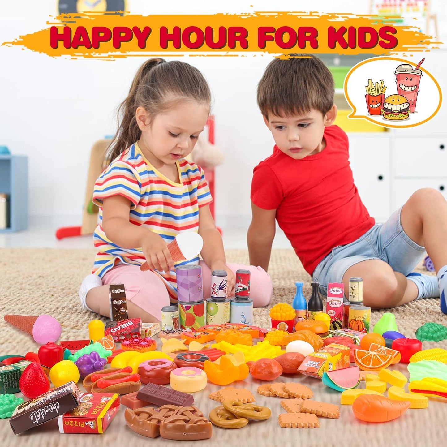 KaeKid 137 PCS Pretend Play Food Toys for Kids Kitchen Accessories Set, Toy Food Assortment, Preschool Kitchen Toys for Kids Girls Boys