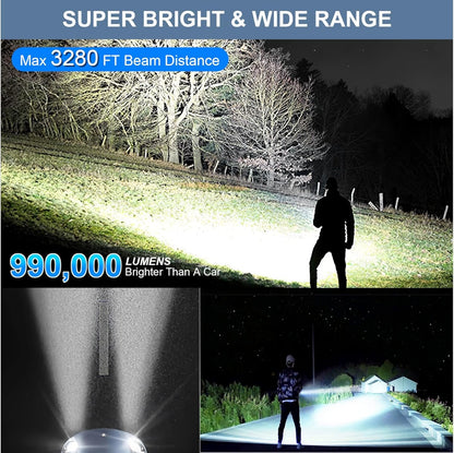 taoquwe Flashlights High Lumens LED Rechargeable, 990000 Lumen Super Bright Flashlight High Power USB Flash Light,Waterproof Handheld LED Flashlight for Camping Hiking