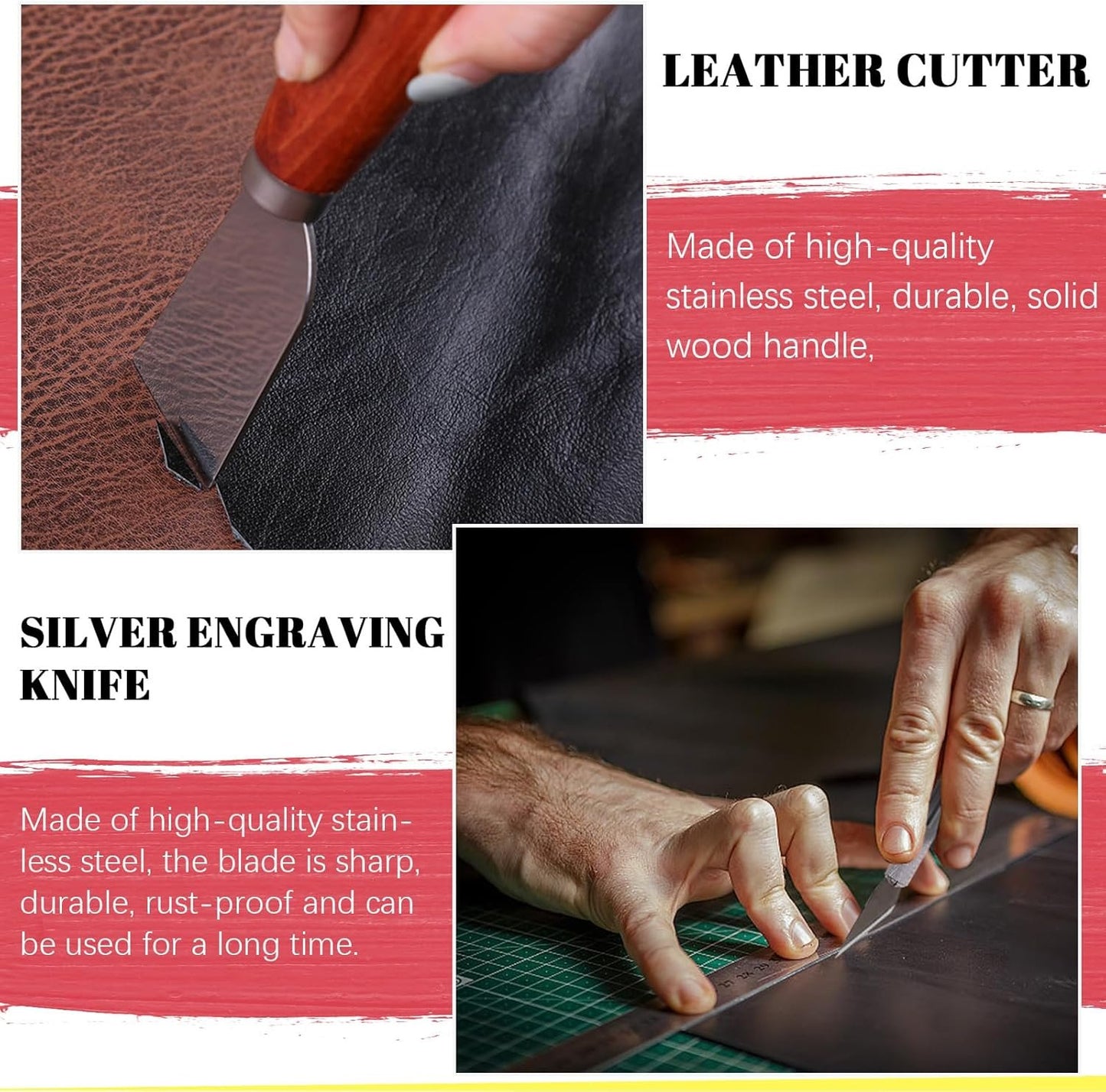 Hilitchi 22Pcs Metal Leather Skiver and Safety Beveler Set, Leather Working Tool, DIY Cutting Tool Kit, Replaceable Skiver Blade, Leather Burnishing Gum, Ruler, Leather Knives for DIY Leather Making