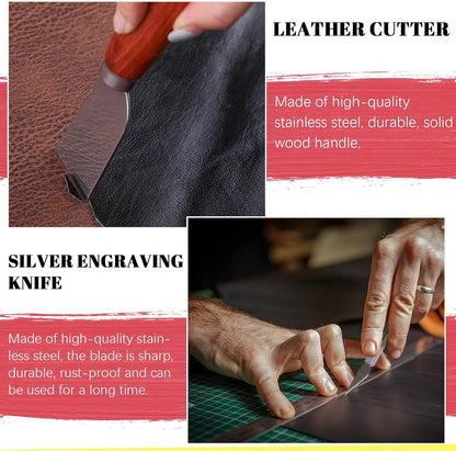Hilitchi 22Pcs Metal Leather Skiver and Safety Beveler Set, Leather Working Tool, DIY Cutting Tool Kit, Replaceable Skiver Blade, Leather Burnishing Gum, Ruler, Leather Knives for DIY Leather Making